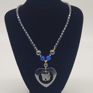 Elephant Necklace – Vintage ladies Hematite semi-precious gemstone necklace